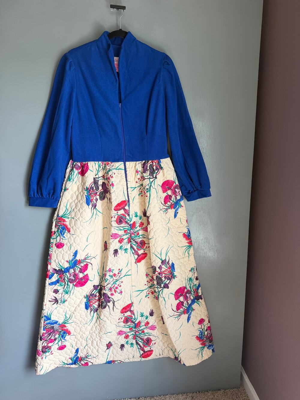 Vintage EVELYN PEARSON Women's L Quilted MCM Maxi Dress House Dress Retro 70's